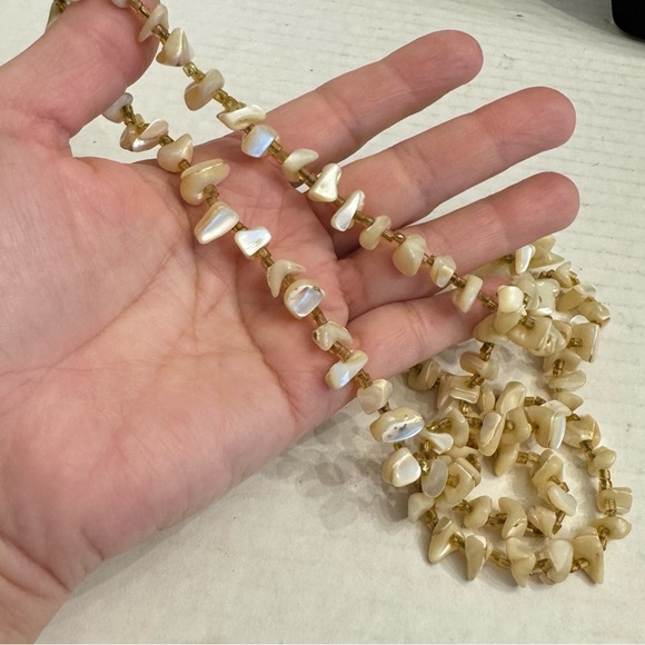 Vintage Artisan Mother of Pearl and Beaded Butterscotch Necklace Handmade - Picture 14 of 16